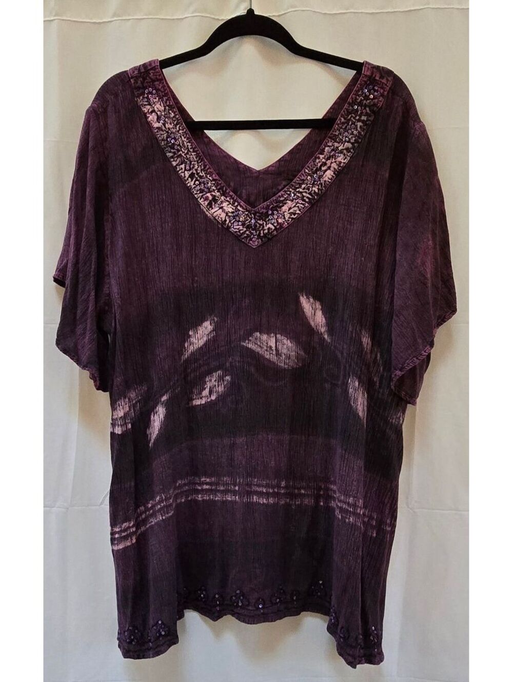 Greater Good Purple Sequin V-Neck Boho Tunic Top Plus Size 3X